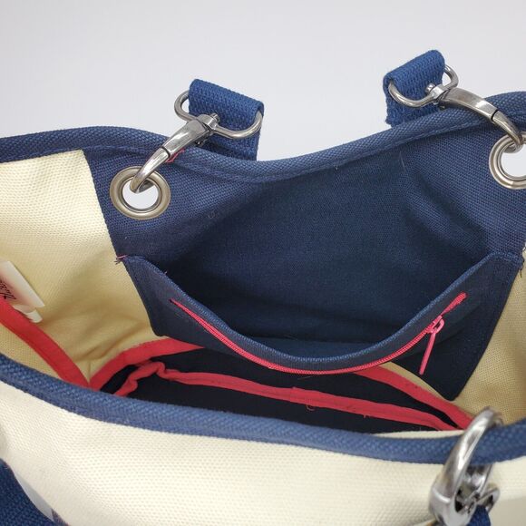 Canvas Crew by Thirty One Purse Handbag Cream Navy Blue Hand Bag Tote - Picture 10 of 11